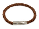 Lederarmband mittelbraun, geflochten, Edelstahl Verschluss, Armband in Leder für Damen und Herren