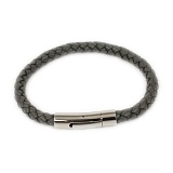 Lederarmband anthrazit, geflochten, Edelstahl Verschluss, Armband in Leder für Damen und Herren