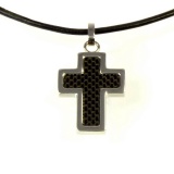 Herren Kette mit Edelstahl Anhänger Kreuz Carbon Design