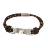 Lederarmband braun, geflochten, mit Gravur Platte in Edelstahl, Armband Leder für Damen und Herren